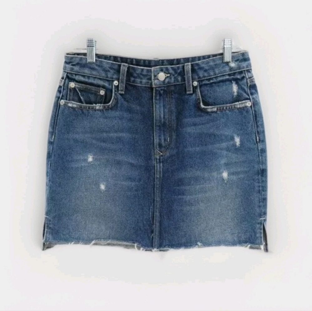 Lovers + Friends Womens Size 27 Elijah Raw Step Hem Distressed Denim Jean Skirt